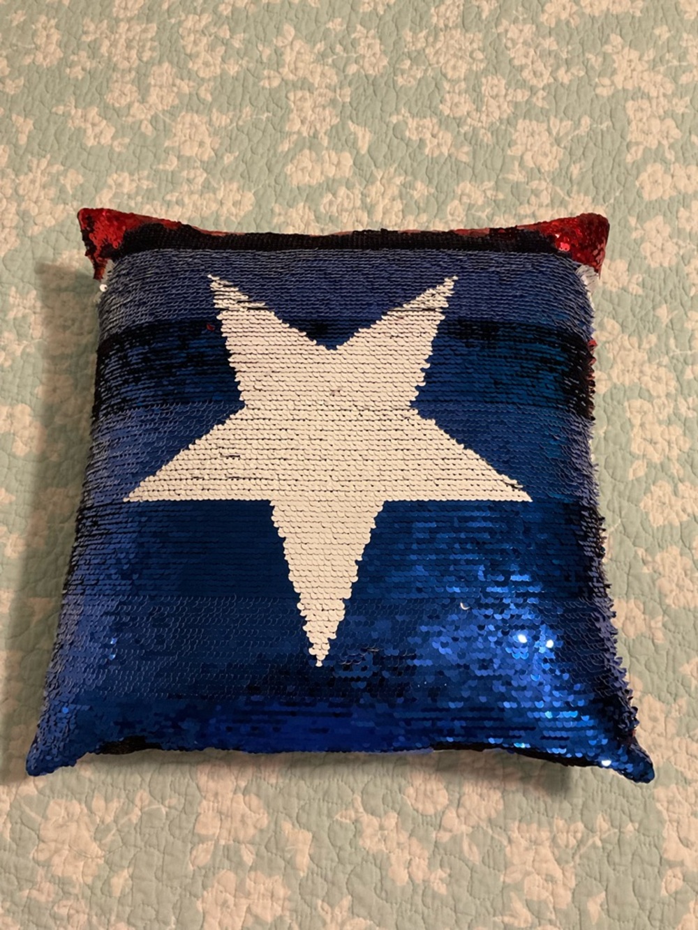 Sparkling Red, White & Blue Sequin Pillow - Picture 2 of 4